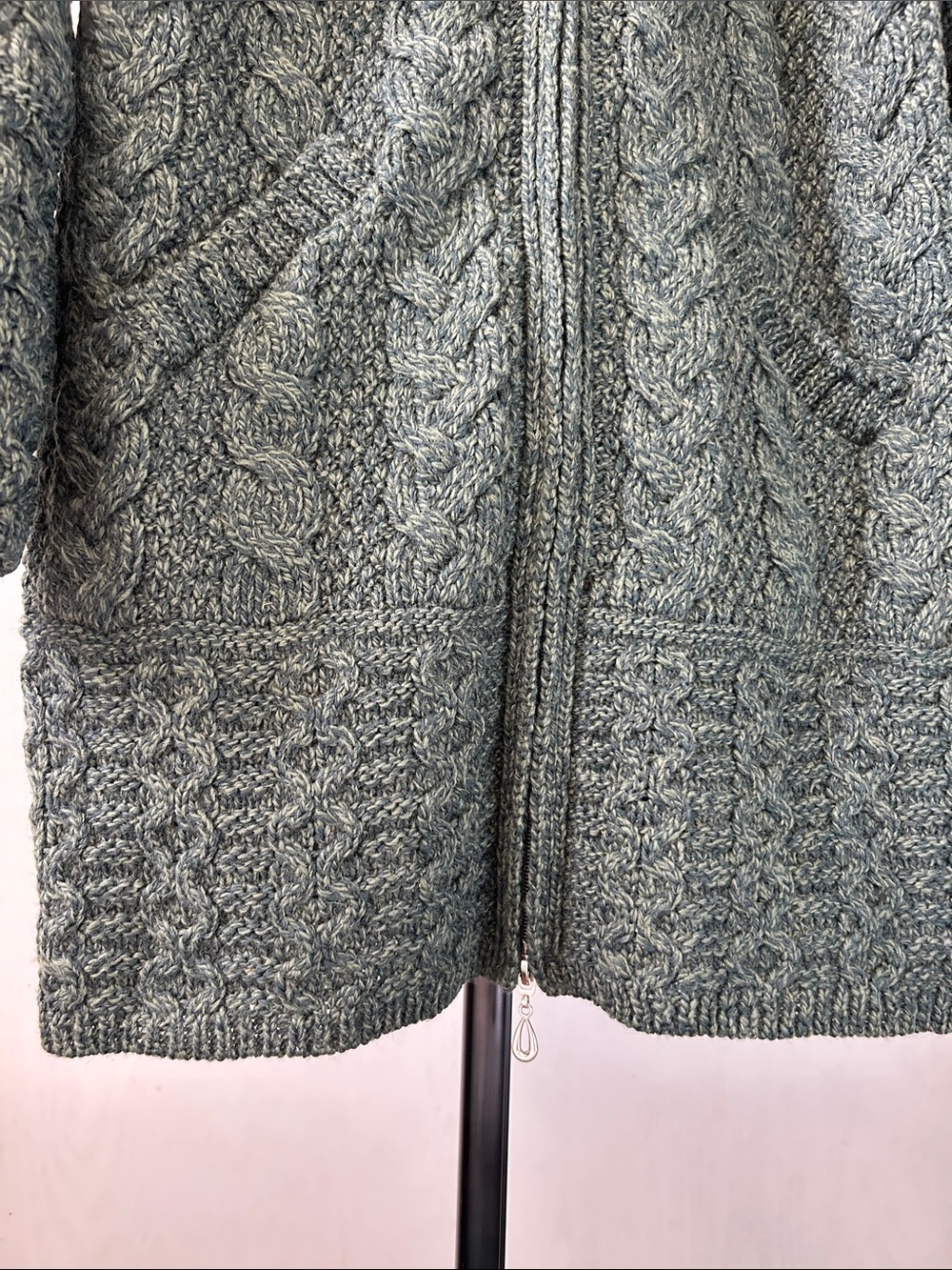 Textured Hooded Zip Coatigan in Army Green 100% Merino Wool - Picture 4 of 7